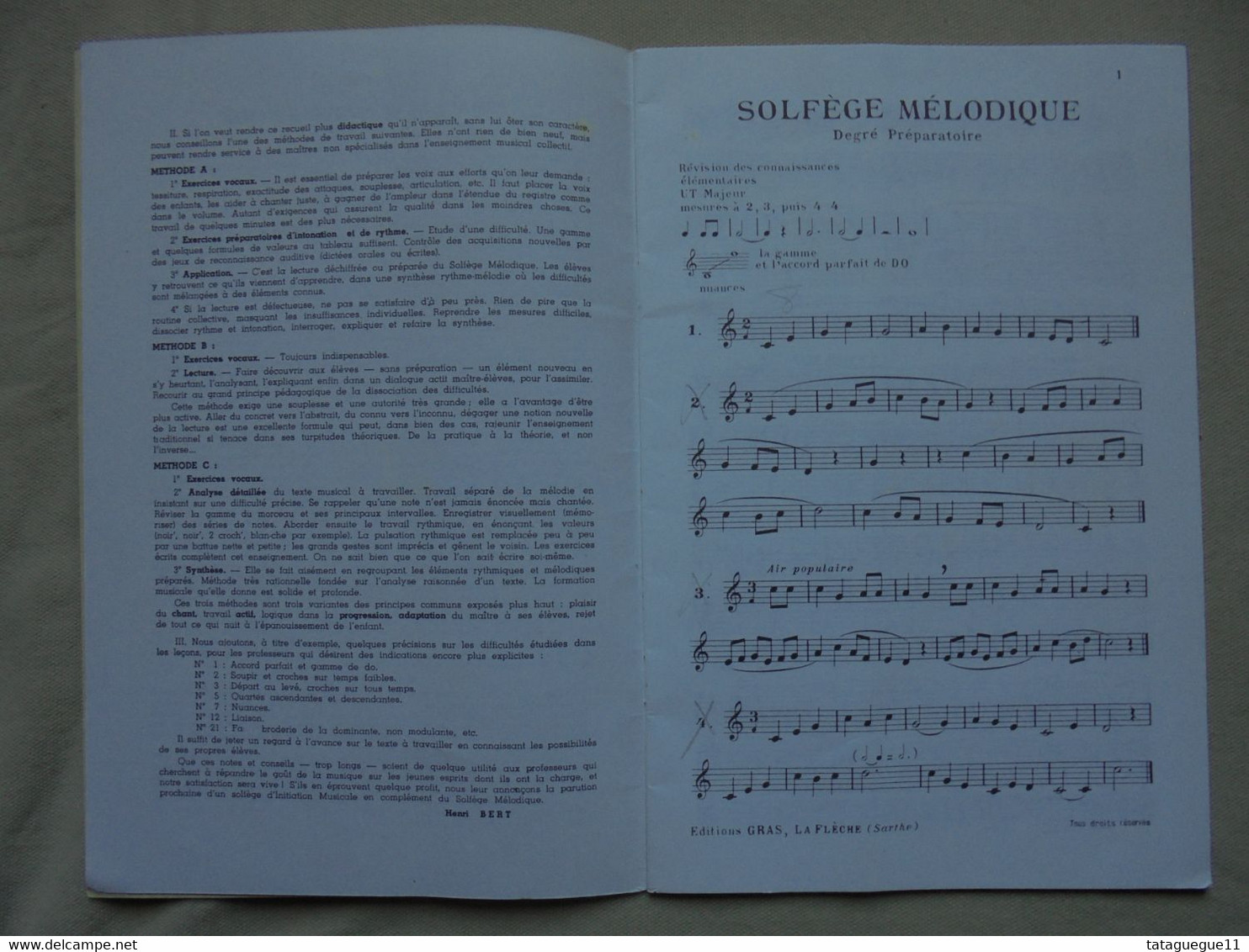Ancien - Livret Solfège Mélodique 100 Leçons Par Henri Bert Degré Préparatoire - Aprendizaje