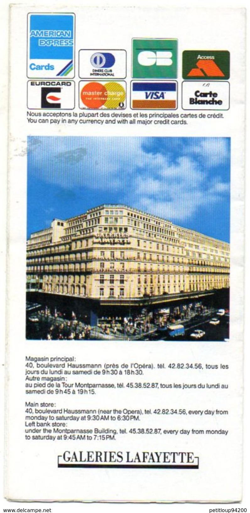 PLAN RESEAU GALERIES LAFAYETTE RATP Grand Magasin*ROCHAS *LANCOME *GIVENCHY *LANVIN *JEAN PATOU *AZZARO *BALENCIAGA 1992