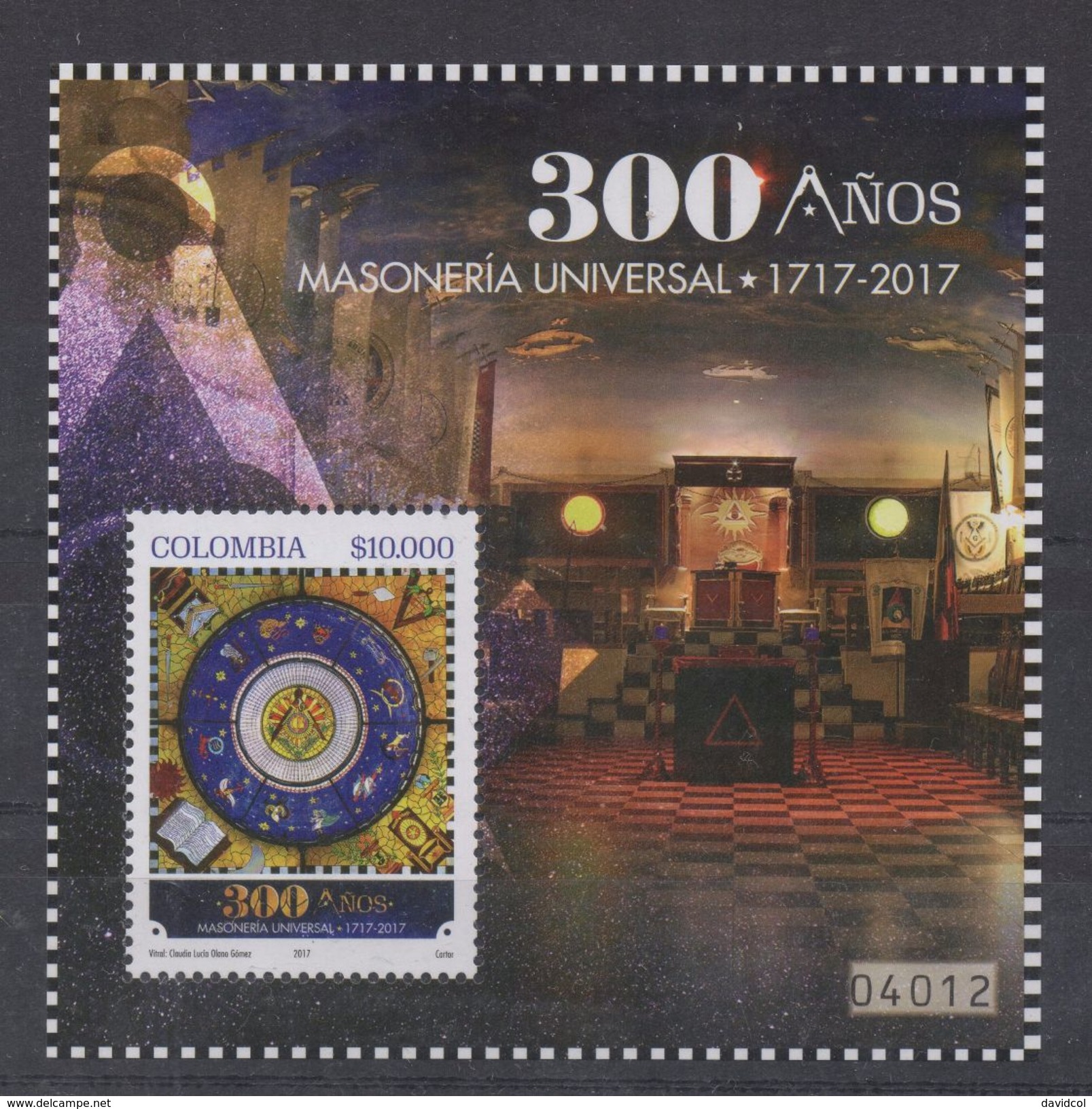 HF90.-. KOLUMBIEN - 2017  - MNH -SOUVENIR SHEET - MASONRY / MASONERIA- 300 YEARS MASONRY IN THE WORLD - Colombie