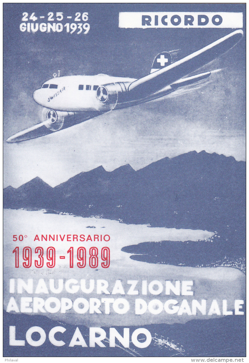 50 ème Annbiversario Dell' Aeroporto Di Locarno 1939 - 1989 - Cachet Giornate Dell'aerophilatelia Vol Locarno-Venezia - Autres & Non Classés