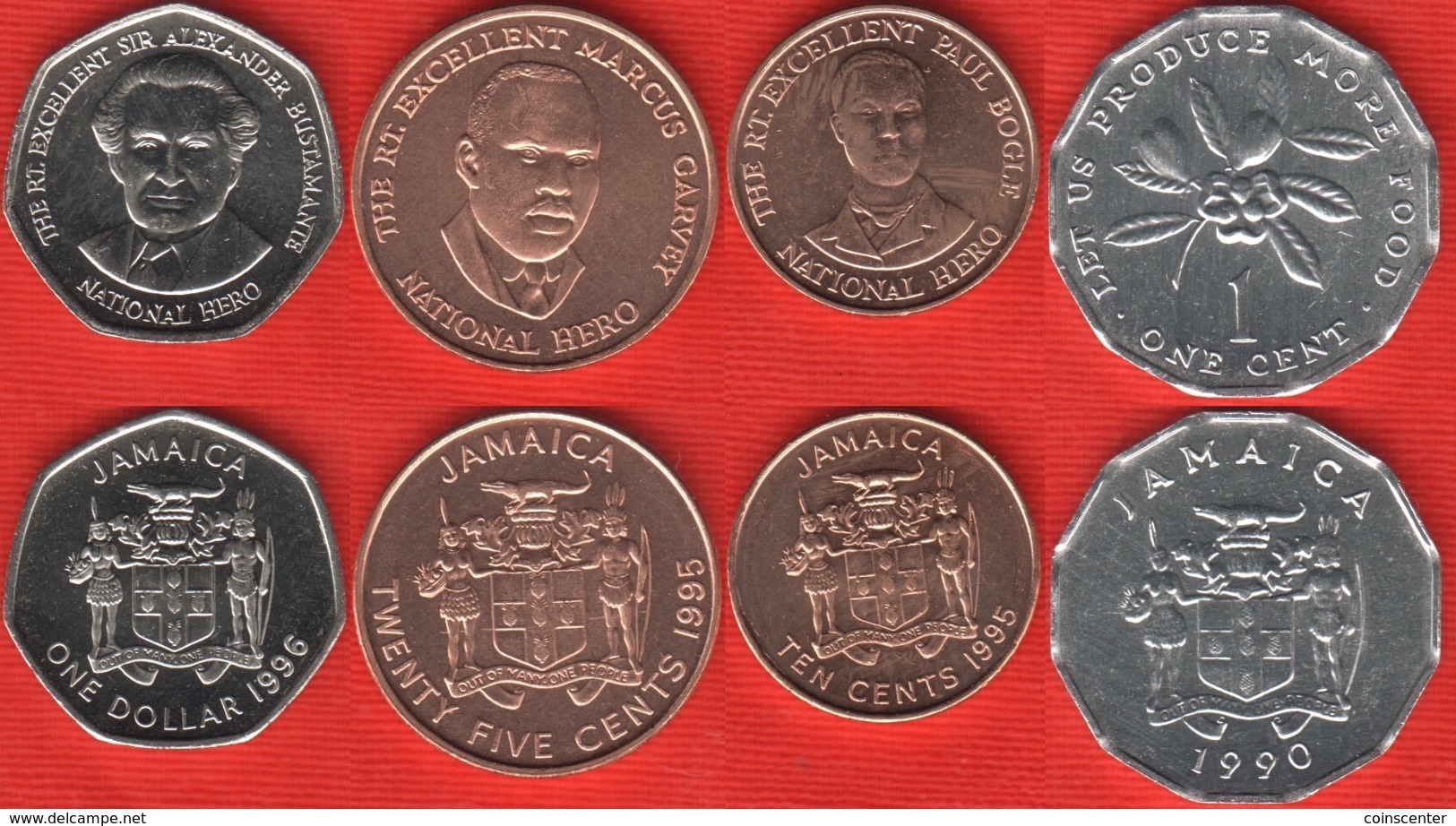 Jamaica Set Of 4 Coins: 1 Cent - 1 Dollar 1990-1996 UNC - Jamaica