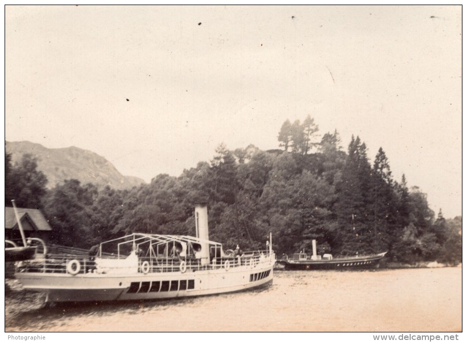 Ecosse Scotland Trossachs Loch Katrine Bateau à Roues à Aubes Ancienne Photo Amateur 1900 - Places