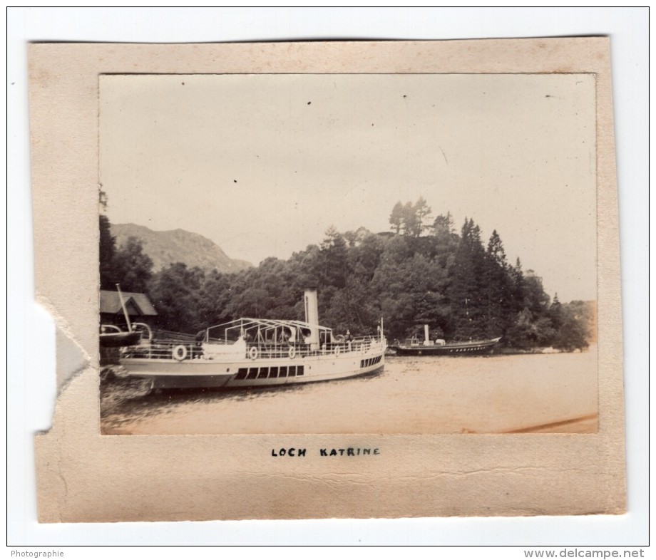 Ecosse Scotland Trossachs Loch Katrine Bateau à Roues à Aubes Ancienne Photo Amateur 1900 - Places