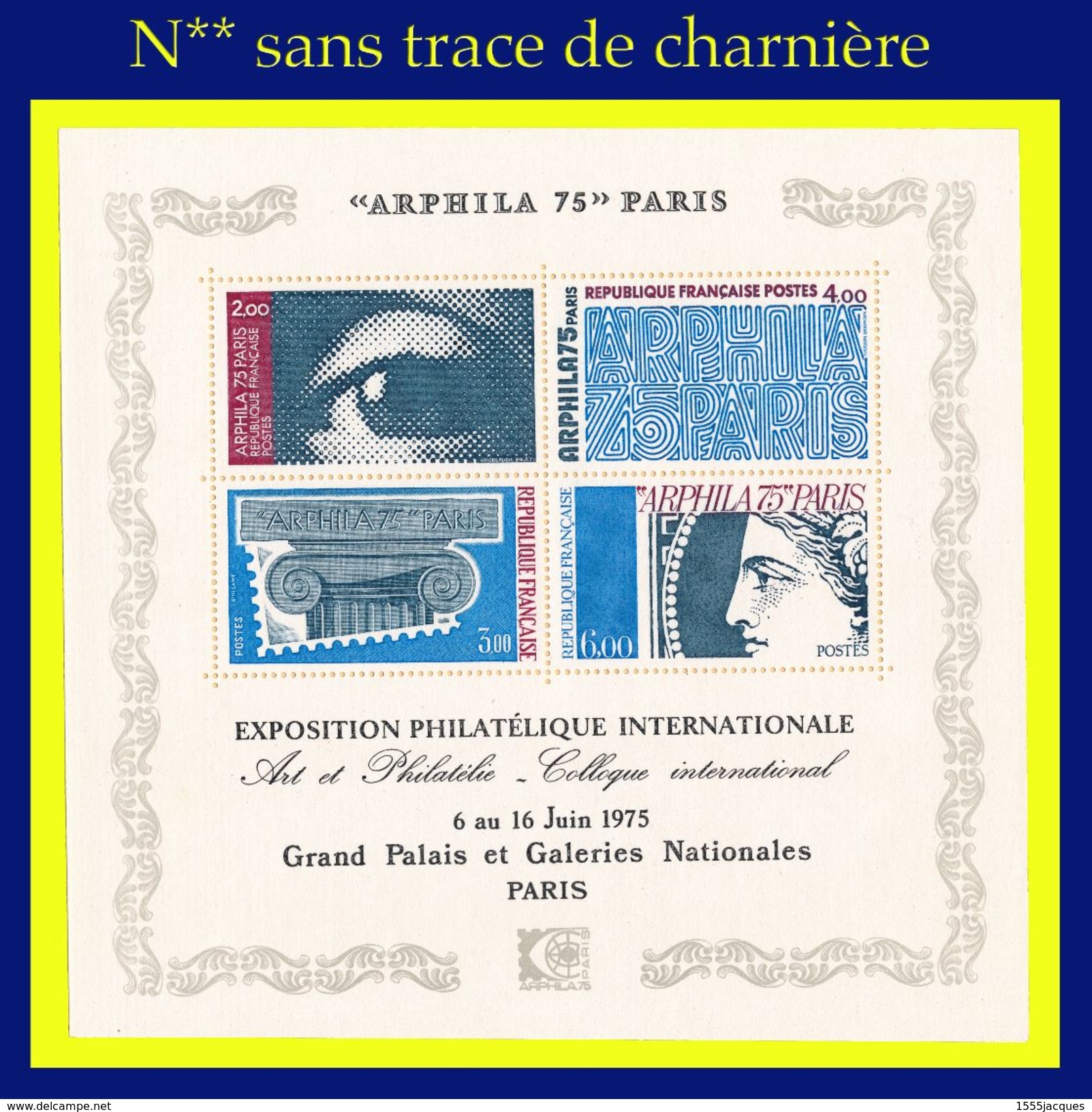 1834 À 1837 / BF 7 - EXPOSITION PHILATÉLIQUE ARPHILA 75 PARIS - BLOC N** SANS CHARNIÈRE NI TRACE - - Mint/Hinged