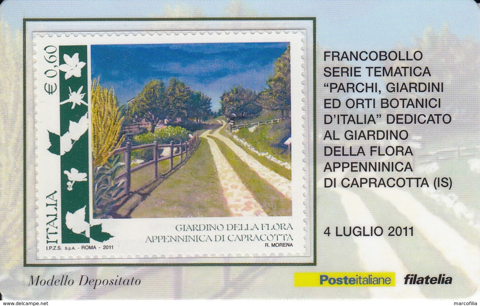 2011 PARCHI, GIARDINI ED ORTI BOTANICI D'ITALIA - GIARDINO DELLA FLORA APPENNINICA DI CAPRACOTTA - Philatelic Cards