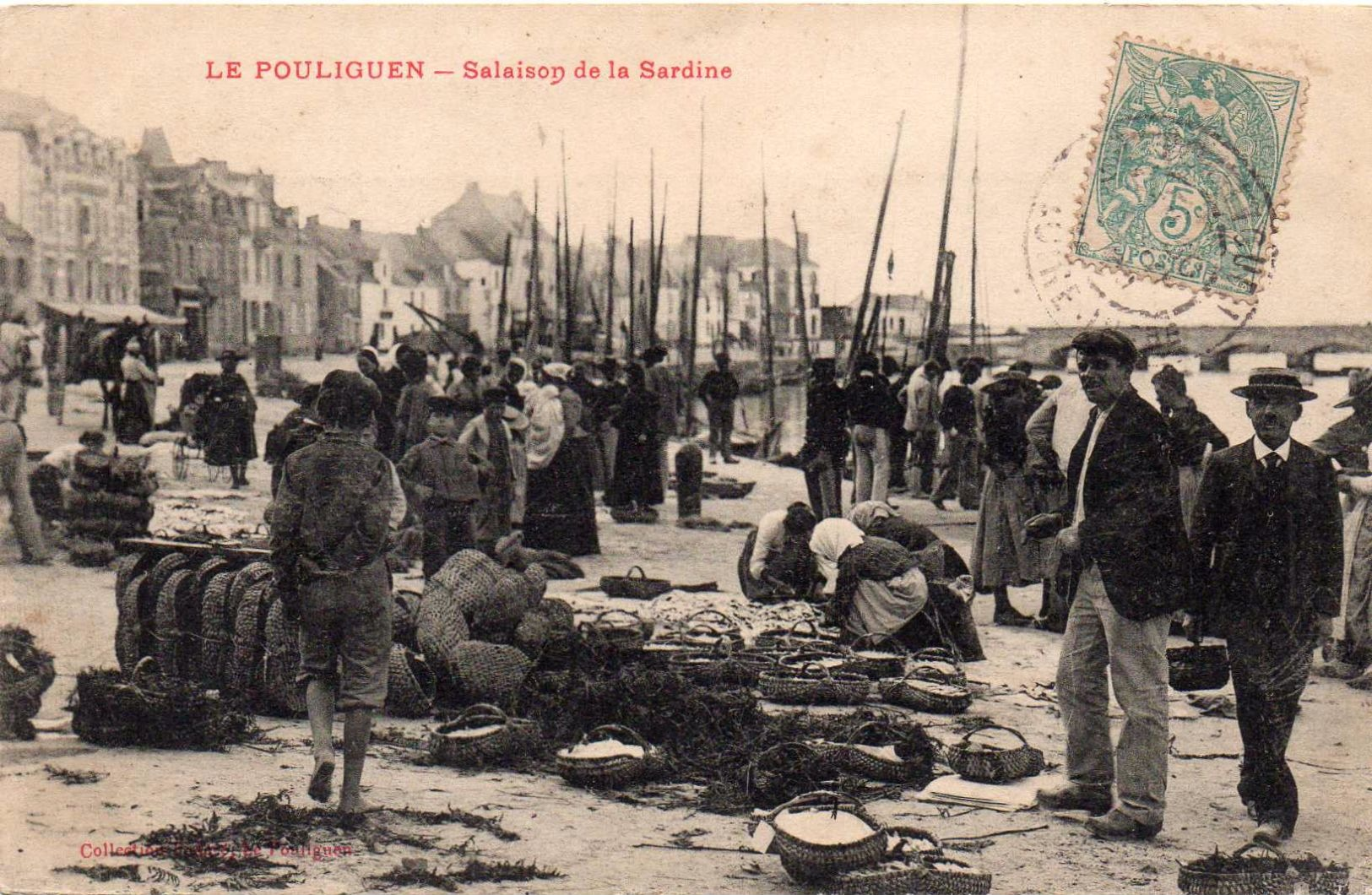 Lot De 4 Cpa De La Ville LE POULIGUEN  Peche A La Ligne . Salaison De La Sardine .rue Du Pont Voir Scan - Le Pouliguen