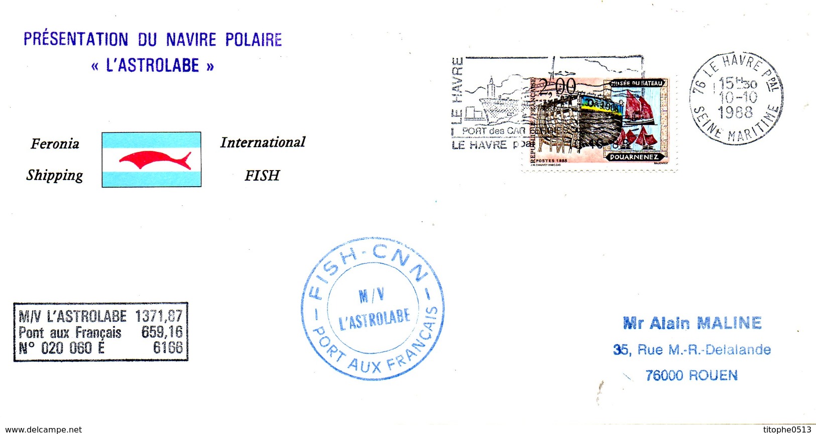 FRANCE. Enveloppe Commémorative De 1988. L'Astrolabe. - Barcos Polares Y Rompehielos