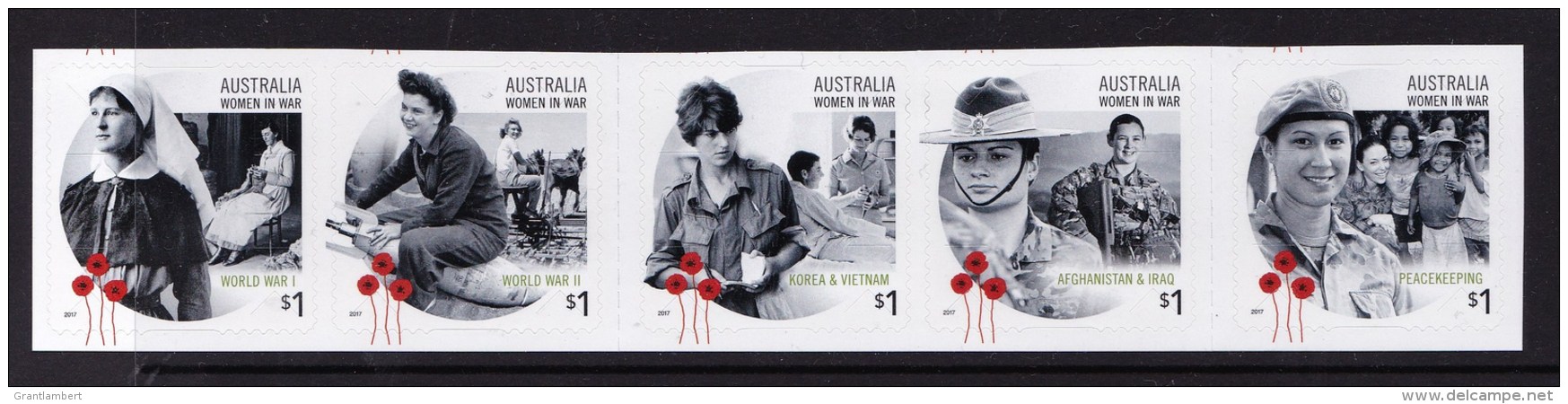 Australia 2017 Women In War - Century Of Service Strip Of 5 Self-adhesives MNH - Neufs