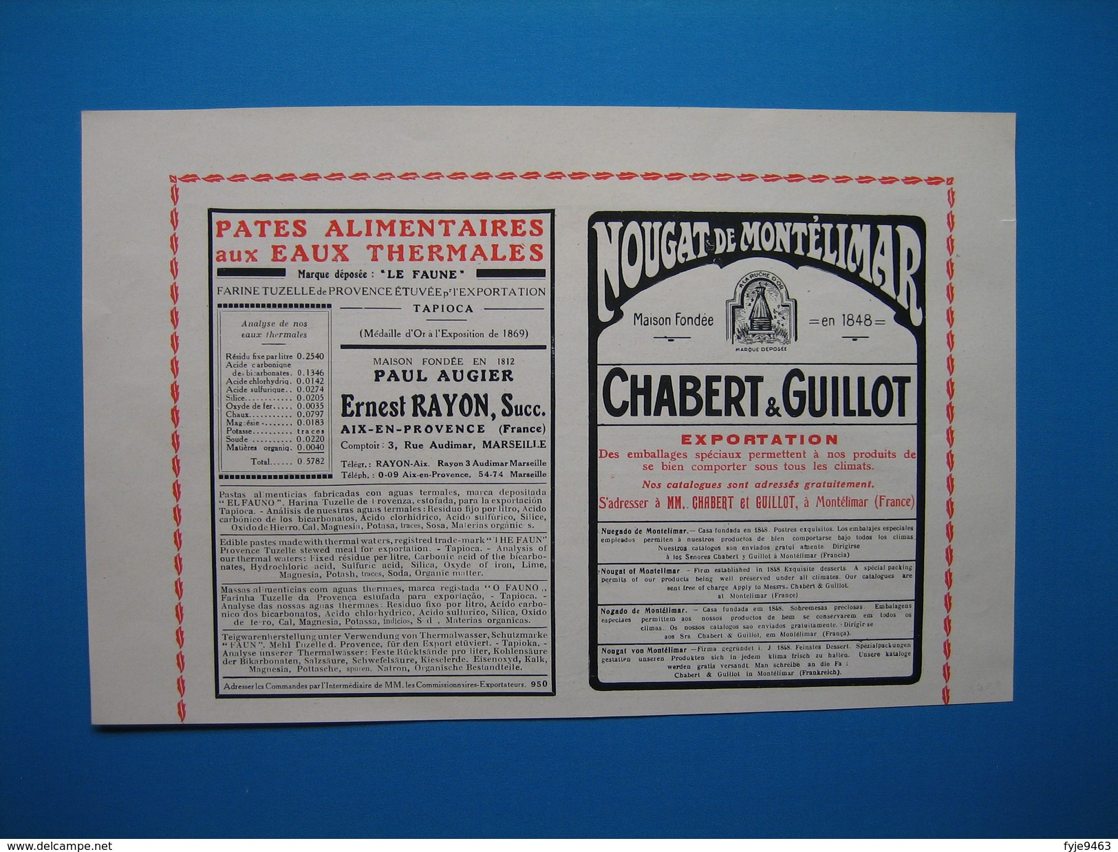 (1922) Pains D'Épices LAPIERRE à Rouen - Confitures " LA BRETONNE " - Pâtes E. RAYON à Aix - Nougats CHABERT & GUILLOT - Sin Clasificación