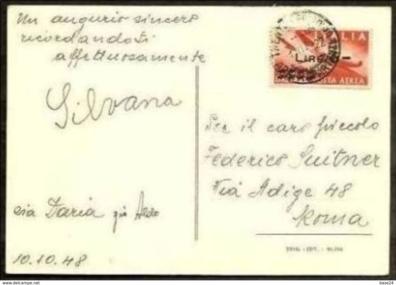 1948 Italia Italy Repubblica STORIA POSTALE Cartolina Affranc. 6L Su 3.20 Aereo Viaggiata Roma - 1946-60: Storia Postale