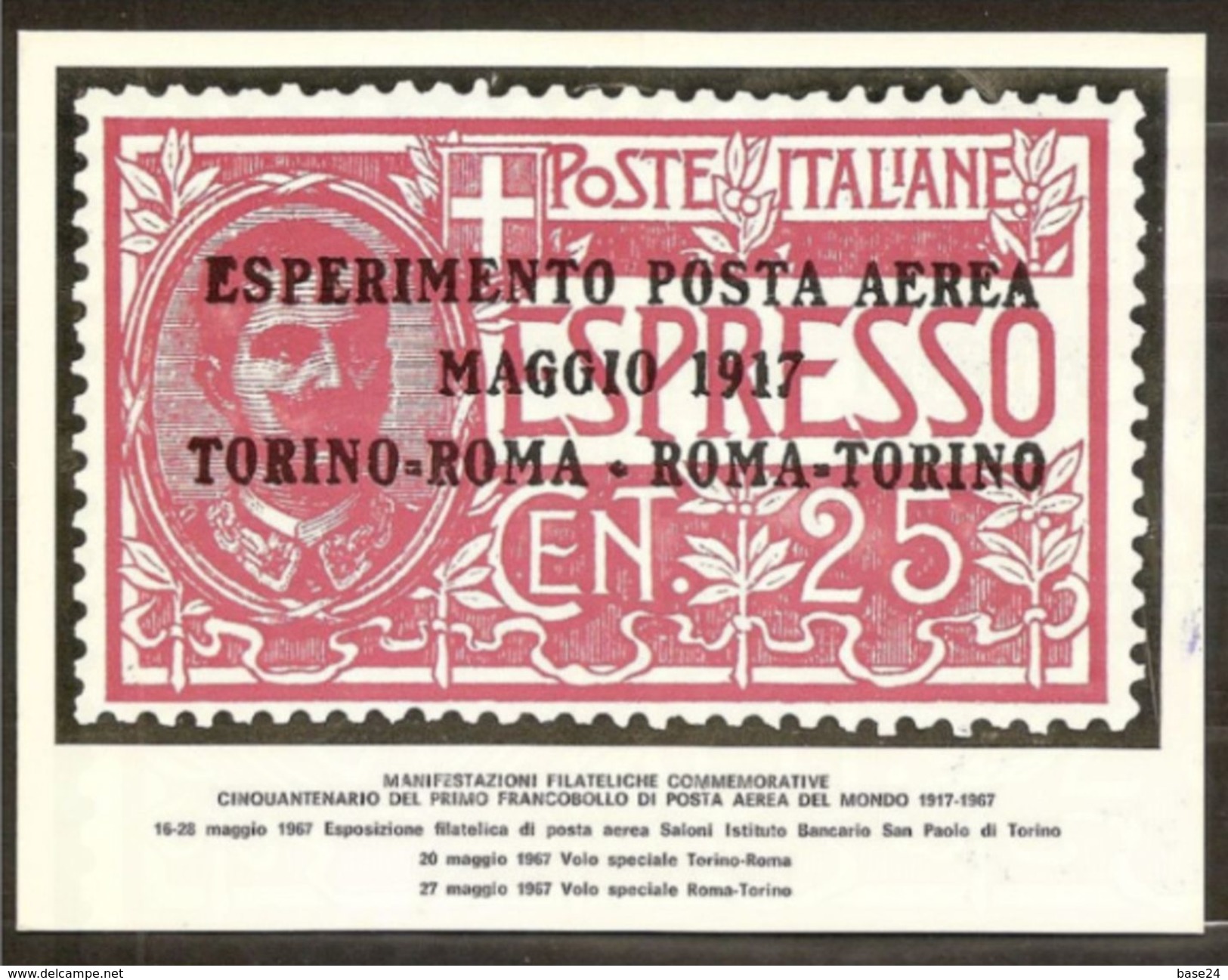 1967 Italia Repubblica STORIA POSTALE Cartolina N.4597 50° 1° FRANCOBOLLO ESPERIMENTO POSTA AEREA 1917-67 20L Viag Aerea - Francobolli Su Francobolli