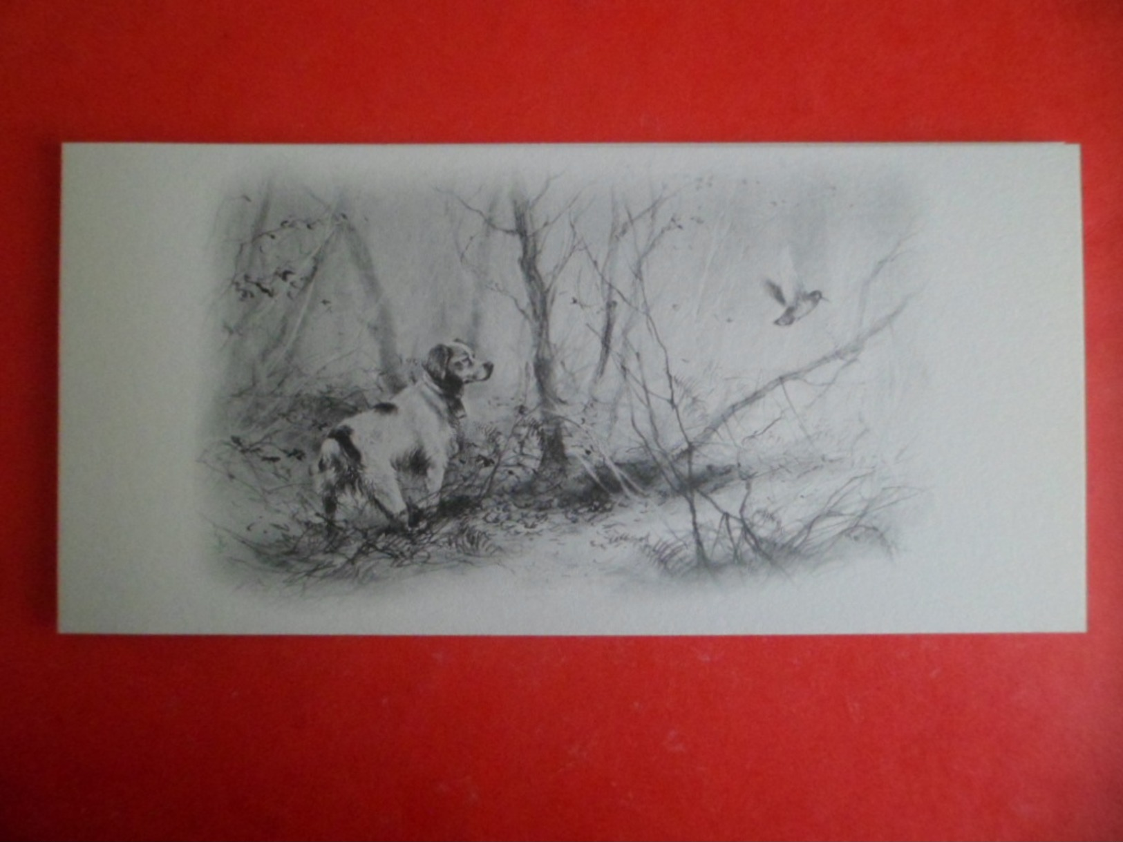 Carte Double Volet Illustrateur Dominique PIZON Chasse Chien Epagneul Et Son Oiseau Bécasse En Vol - Contemporain (à Partir De 1950)