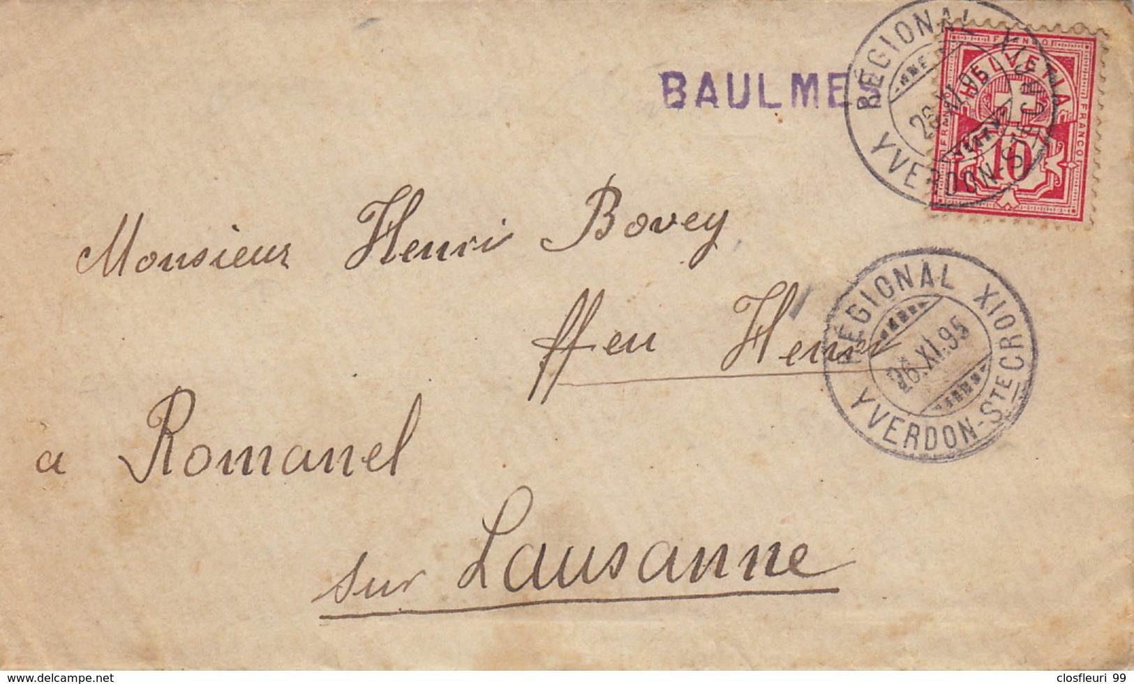 Baulmes, Cachet Linéaire 28.11.1895, Régional Yverdon - St-Croix. Avec Contenu émouvant. Cachet D'arrivée Romanel. - Postmark Collection