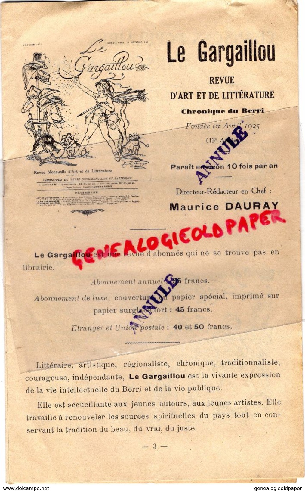 36- CHATEAUROUX-75- PARIS-LIVRET EDITIONS DU GARGAILLOU-1937-MAURICE DURAY-BERRI-CHANSONS BERGERE-AMOUR-BARBILLAT NIGOND - Documenti Storici