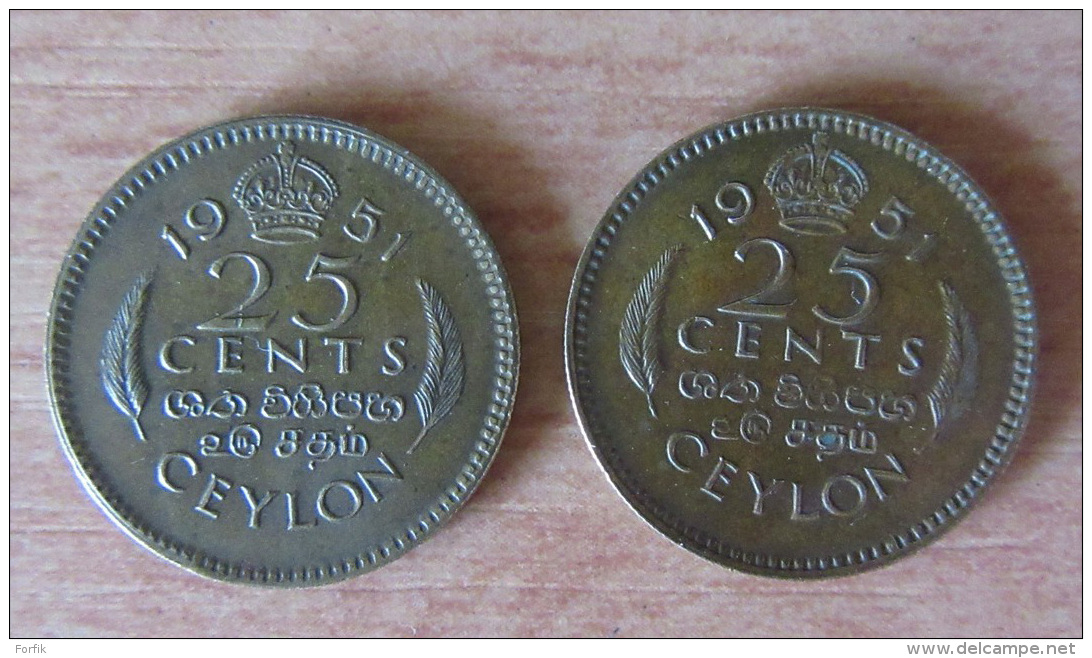 Ceylan/Ceylon - 2 Monnaies 25 Cents 1951 - Laiton De Nickel - TTB - Autres – Asie