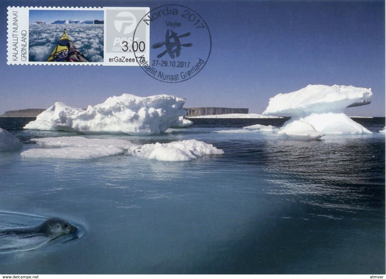 GREENLAND GROENLAND (2017) - Carte Maximum Card ATM - Harp Seal In Greenlandic Waters, Phoque, Iceberg, Kayak  - NORDIA - Frankeervignetten
