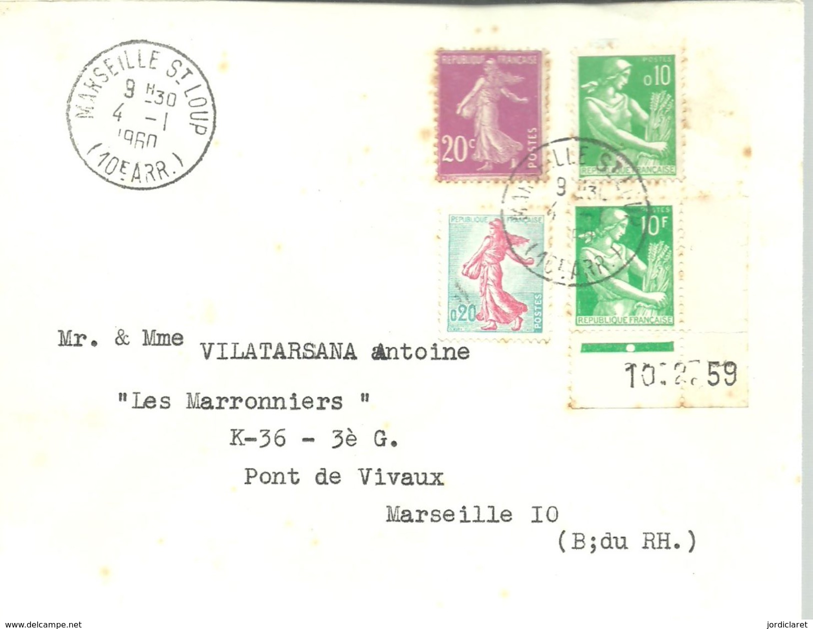 LETTER  1960  MARSEILLE ST.LOUP - 1921-1960: Periodo Moderno