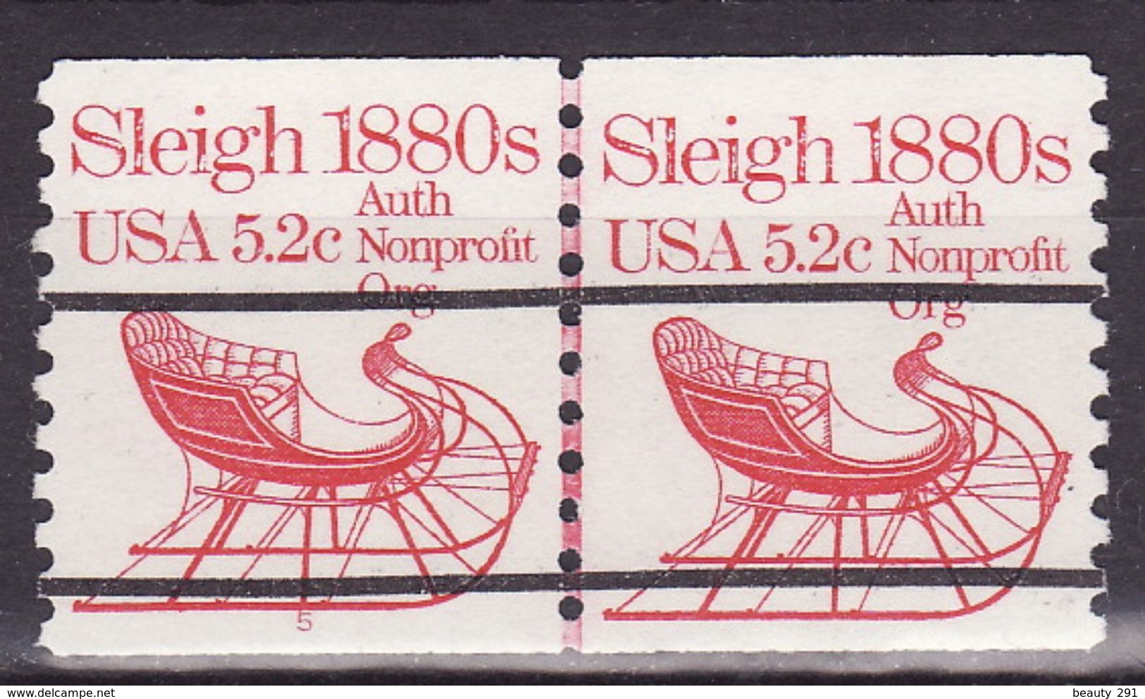 USA 1983 Scott # 1900. Transportation Issue: Sleigh 1880s, MNH (**) Pair With P 5 - Sonstige (Land)