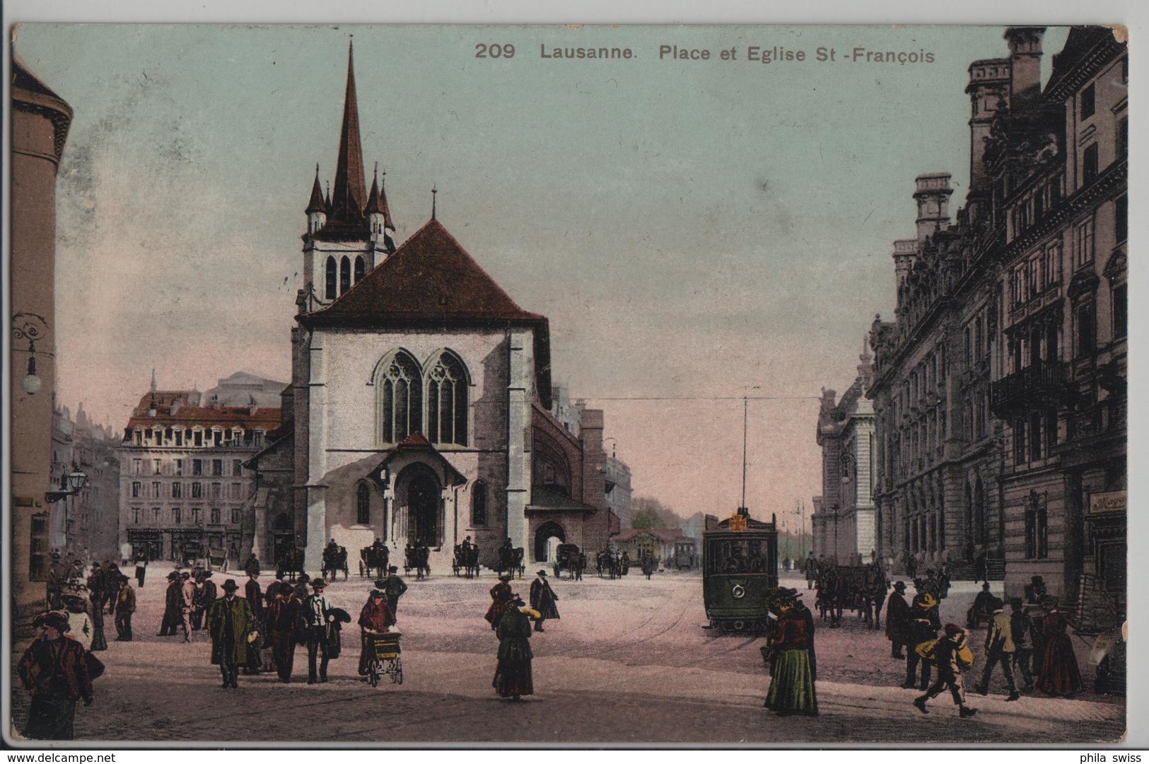 Lausanne - Place Et Eglise St. Francois - Tram, Animee - Phototypie - Lausanne