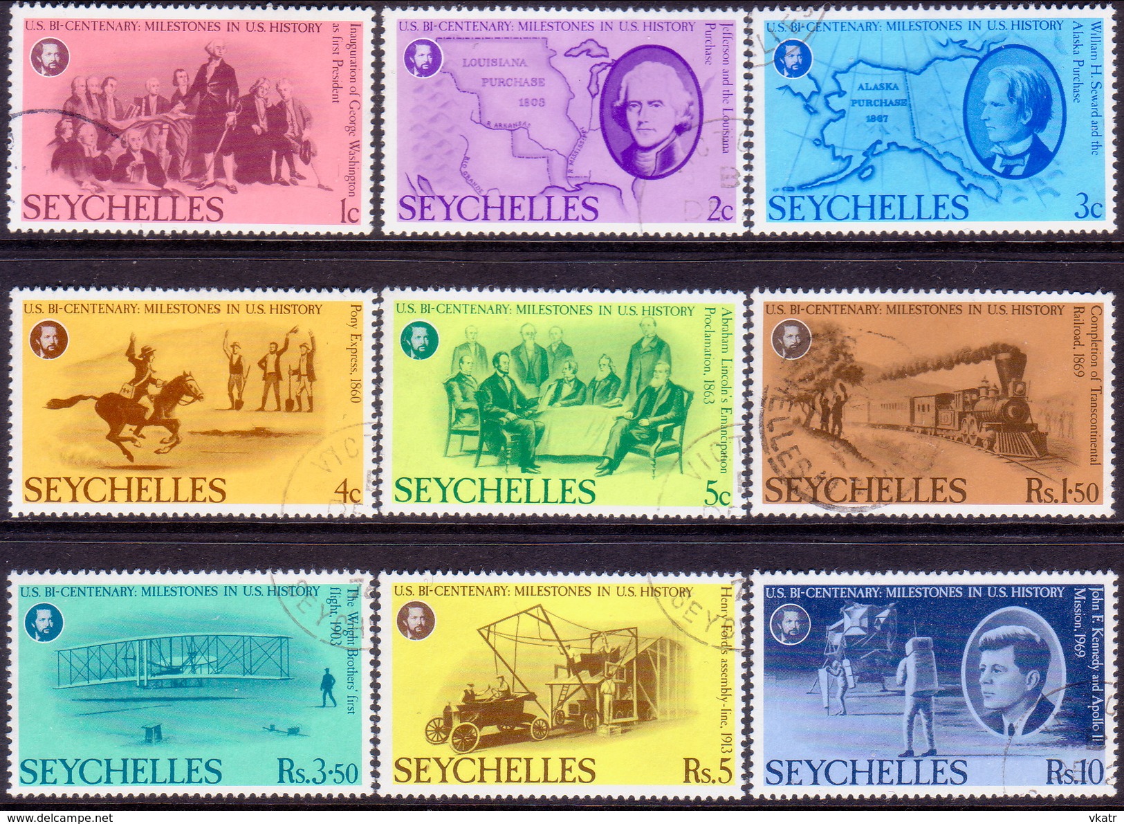 SEYCHELLES 1976 SG #383-91 Compl.set Used Bicentenary Of American Revolution - Seychelles (1976-...)