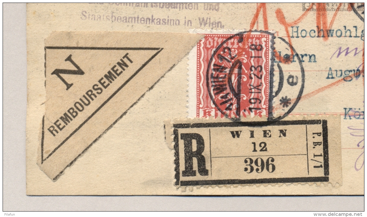 Österreich - 1923 - 100 + 200 Kr Postkarte + 2 Stamps - Remboursement And Registered Local Use Wien - Andere & Zonder Classificatie