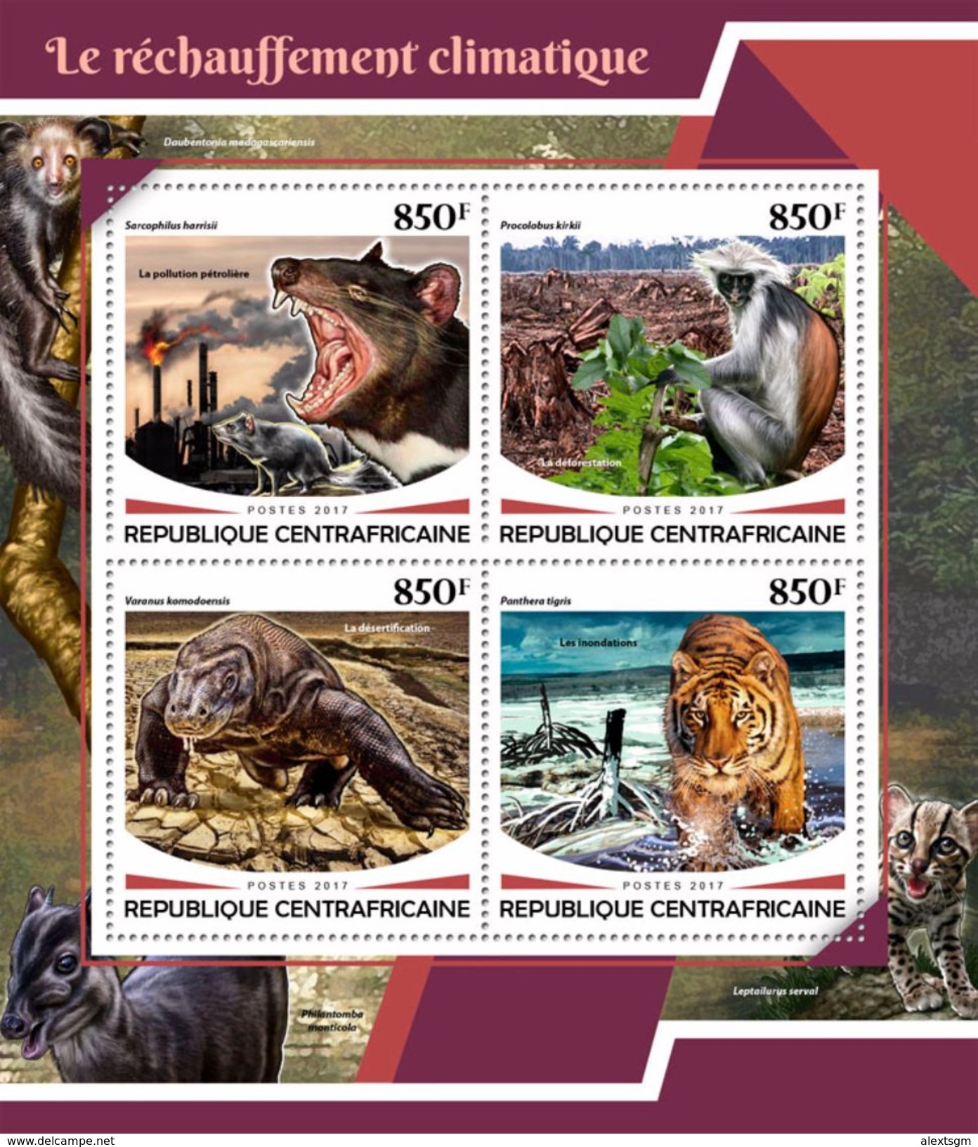 CENTRAL AFRICA 2017 - Global Warming, Tasmanian Devil. Official Issue - Autres & Non Classés