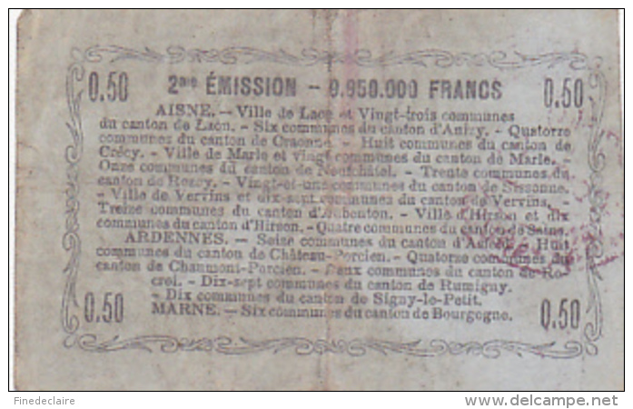 Bon Régional De L'Aisne, Ardennes Et De La Marne - Cinquante Centimes - Laon, 16 Juin 1916 - Série 43-  Avec Filigrane - Bons & Nécessité