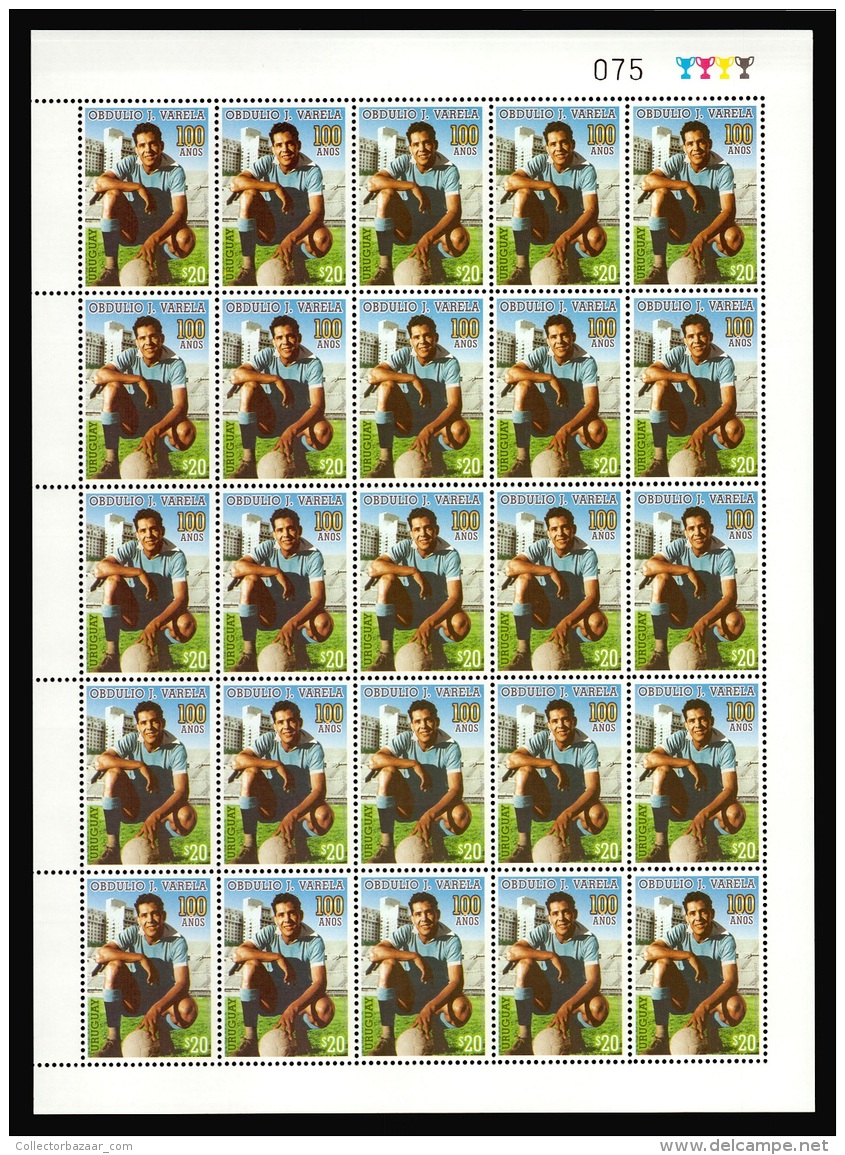 URUGUAY 2017 NEW ISSUE OBDULIO VARELA SOCCER FOOTBALL CAPTAIN CHAMPION IN 1950 BRAZIL WORLD CUP MNH FULL SHEET - 1950 – Brazilië