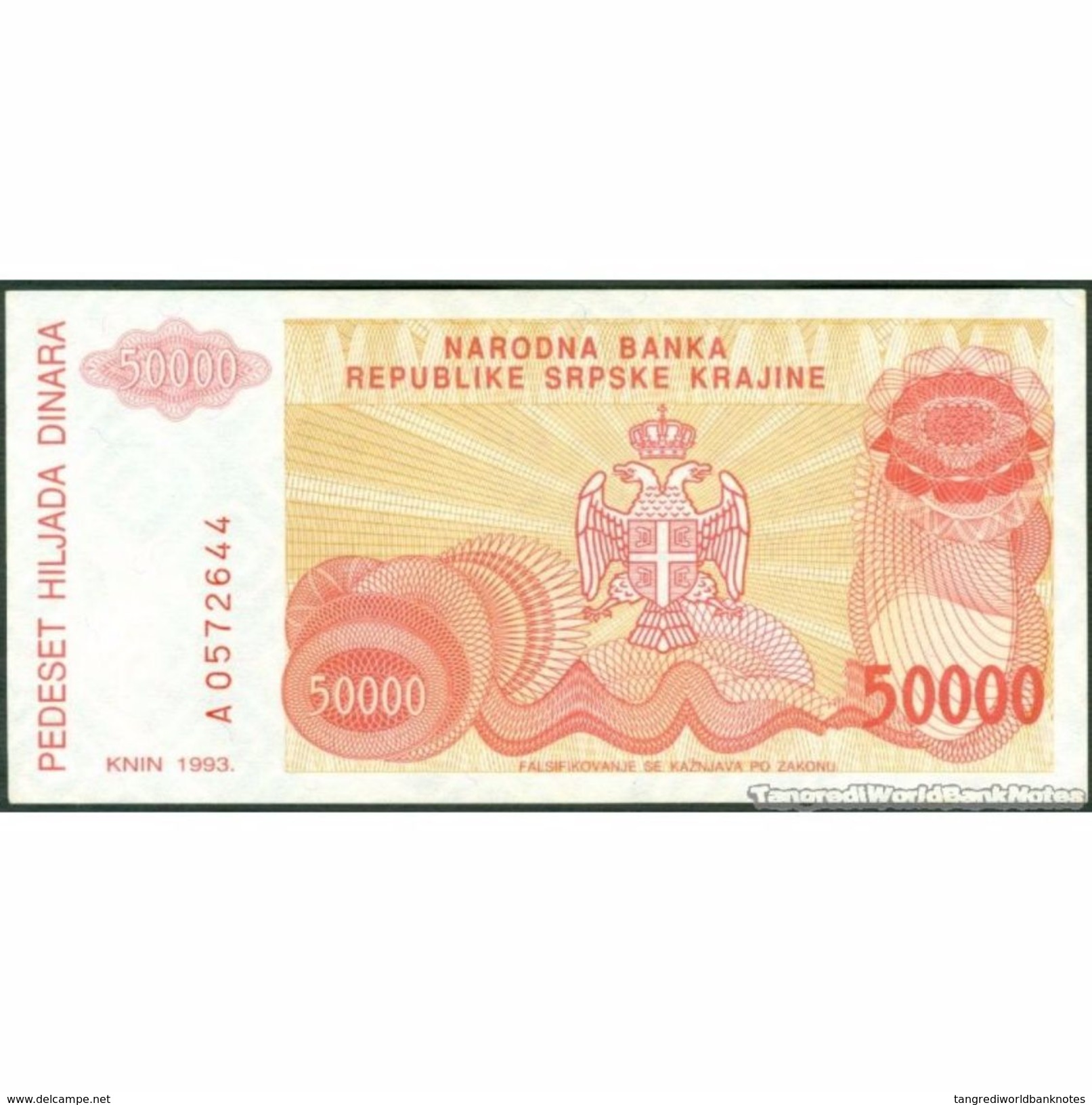 TWN - CROATIA R21a - 50000 50.000 Dinara 1993 VF+ - Croatia