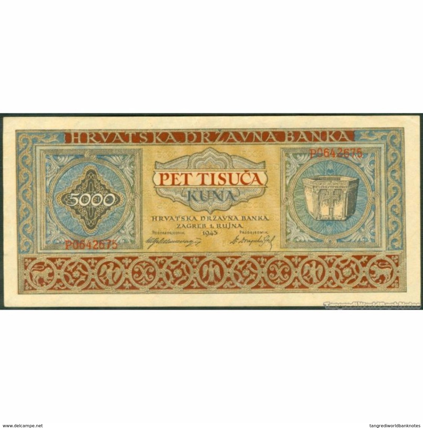 TWN - CROATIA 13a - 5000 5.000 Kuna 1.9.1943 P 0642675 AXF - Croazia