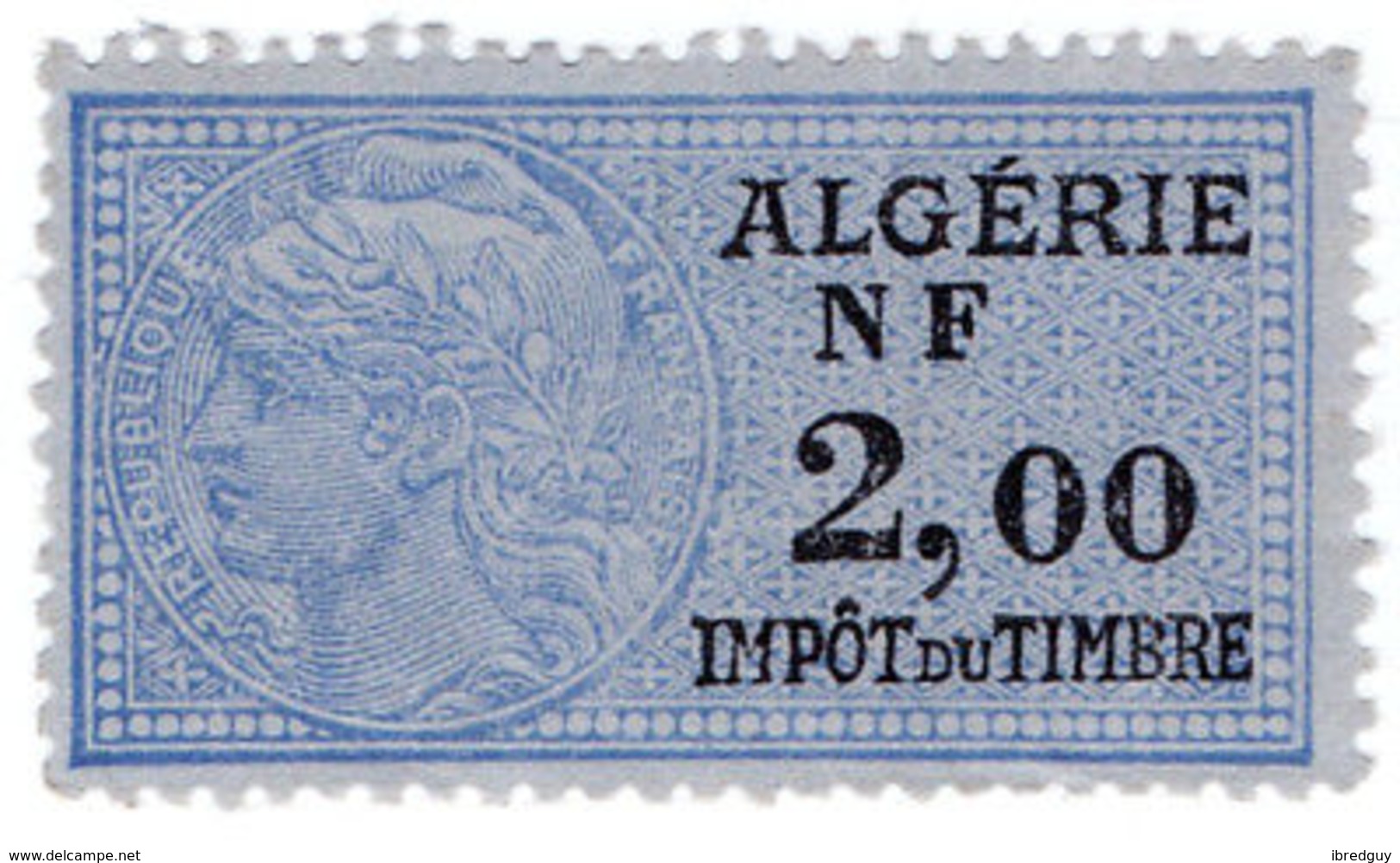 (I.B) France Colonial Revenue : Algeria Duty 2Fr - Europe (Other)