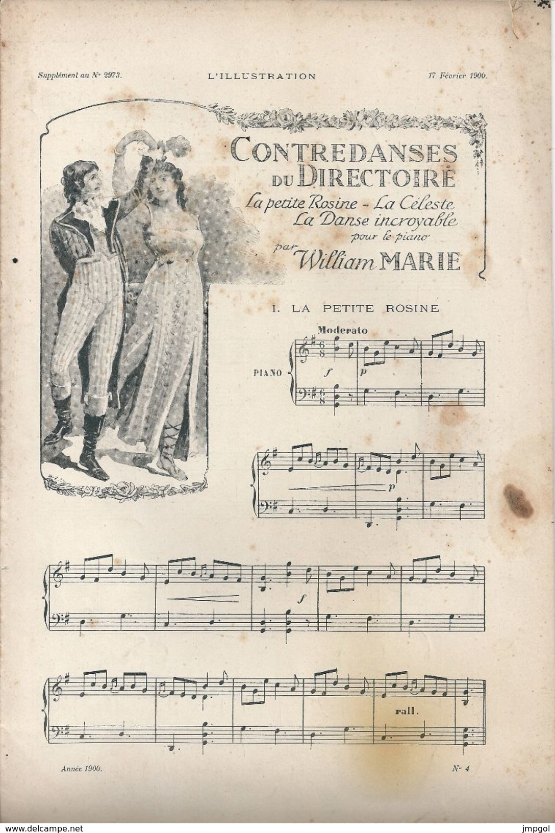 Partition "Contredanses Du Directoire" La Petite Rosine La Danse Incroyable Pour Le Piano ParWilliam Marie - Partitions Musicales Anciennes