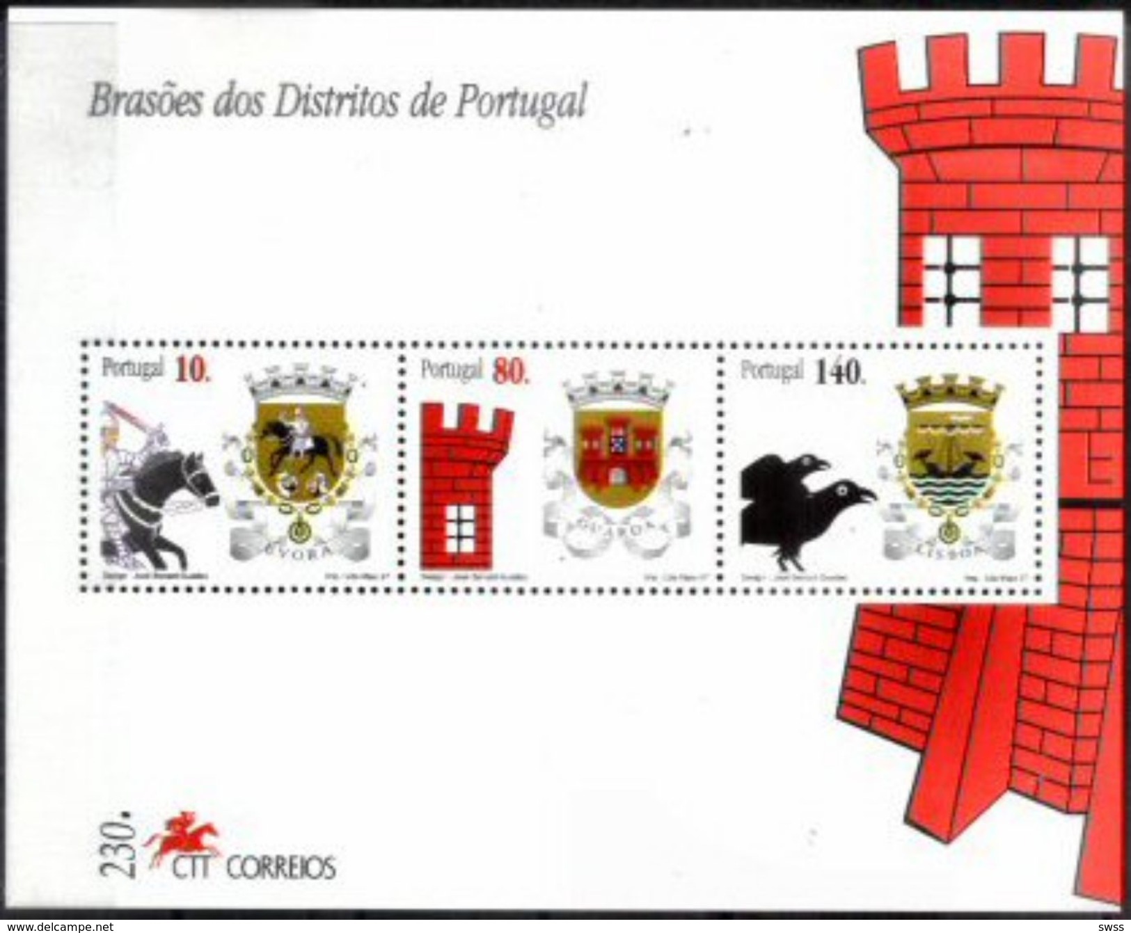 PORTUGAL, 1997, DISTRICT COATINGS, CE#B.185, SS, MNH - Blocchi & Foglietti