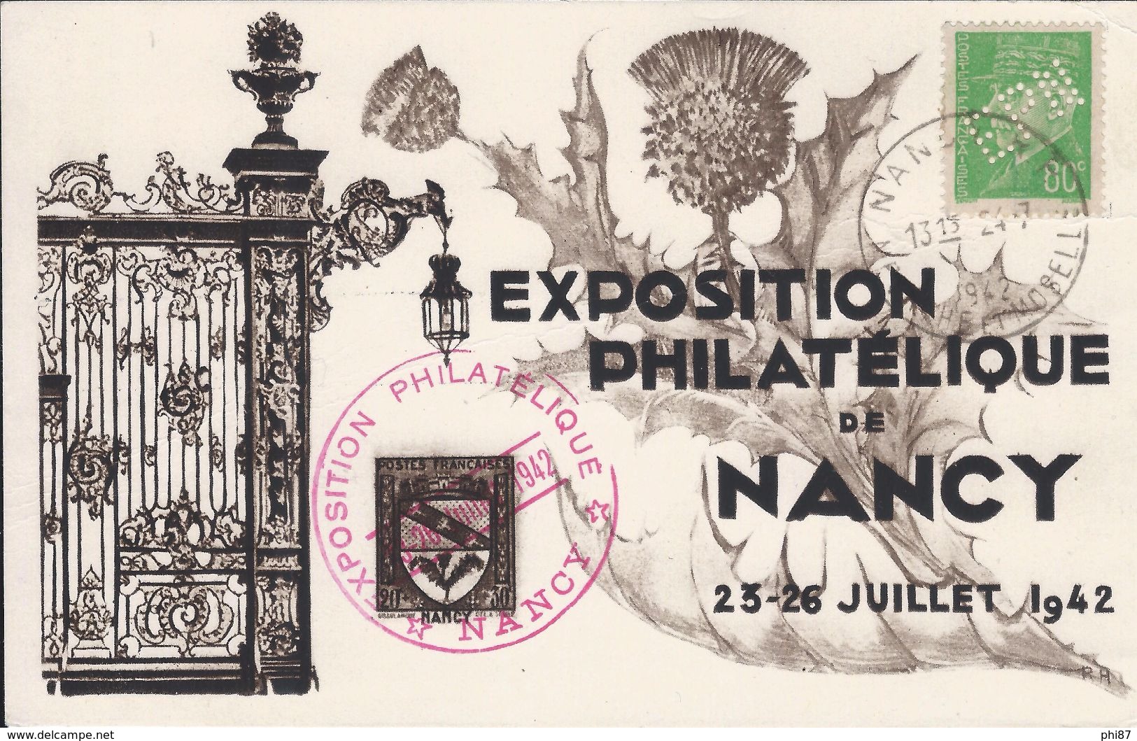 EXPOSITION PHILATÉLIQUE DE NANCY 23/26 JUILLET 1942 - Autres & Non Classés