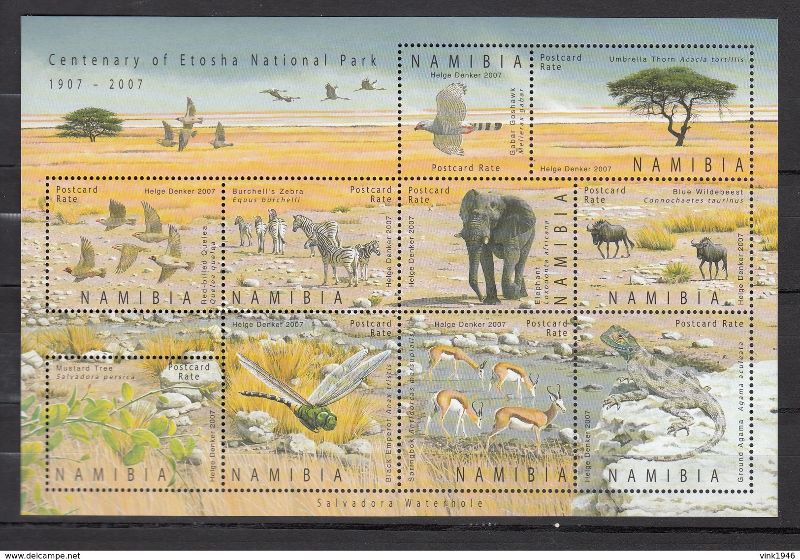 Namibia 2007,10V In Block,birds,vogels,tree,boom.zebra.elephant.olifant,wildebeest,insect,agama,MNH/Postfris,(L3228) - Andere & Zonder Classificatie