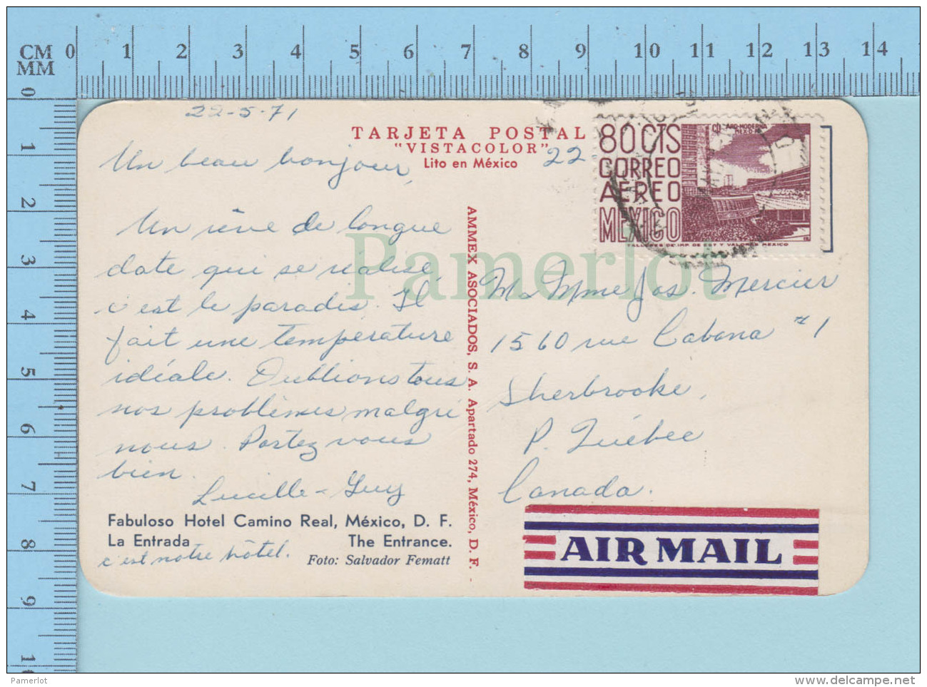 Mexique Fabuloso Hotel Camino Real - Air Mail, Used In 1971, + Stamp - Mexique