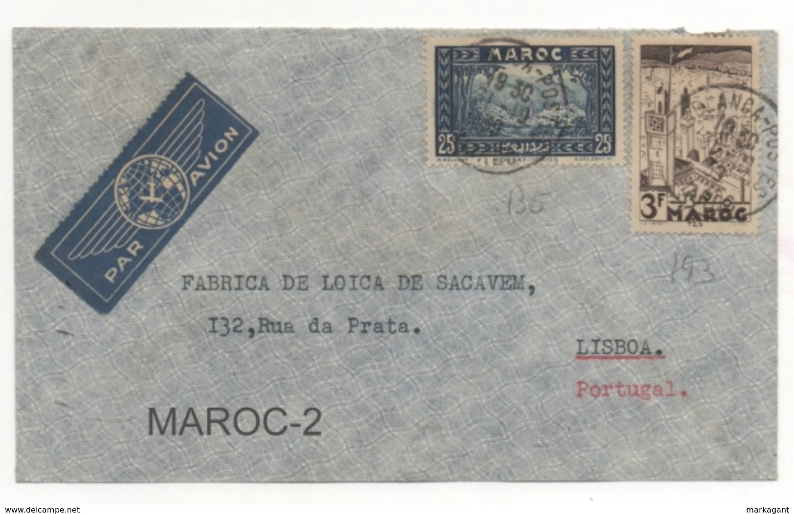 CASABLANCA POSTES 1939 / PAR AVION / LETTER EN PORTUGAL / CAIXA #11 - Cartas & Documentos