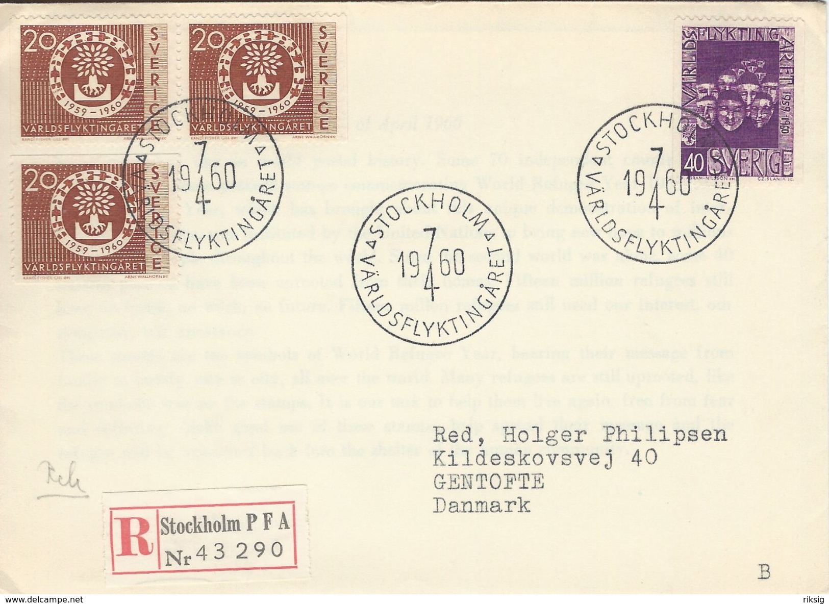 World Refugee Year. 1960.Sweden.  Cover Sent To Denmark.  H-1208 - Flüchtlinge