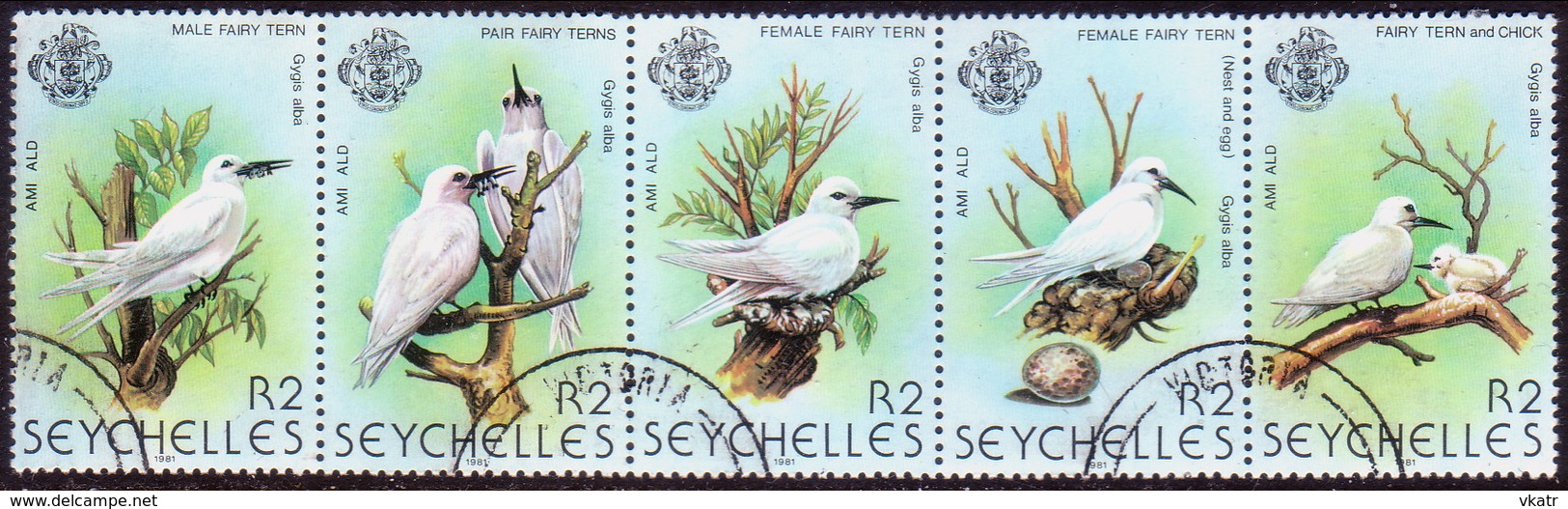SEYCHELLES 1981 SG #500-01 Compl.set Used In A Strip Of 5 Birds (3rd Series) - Seychelles (1976-...)