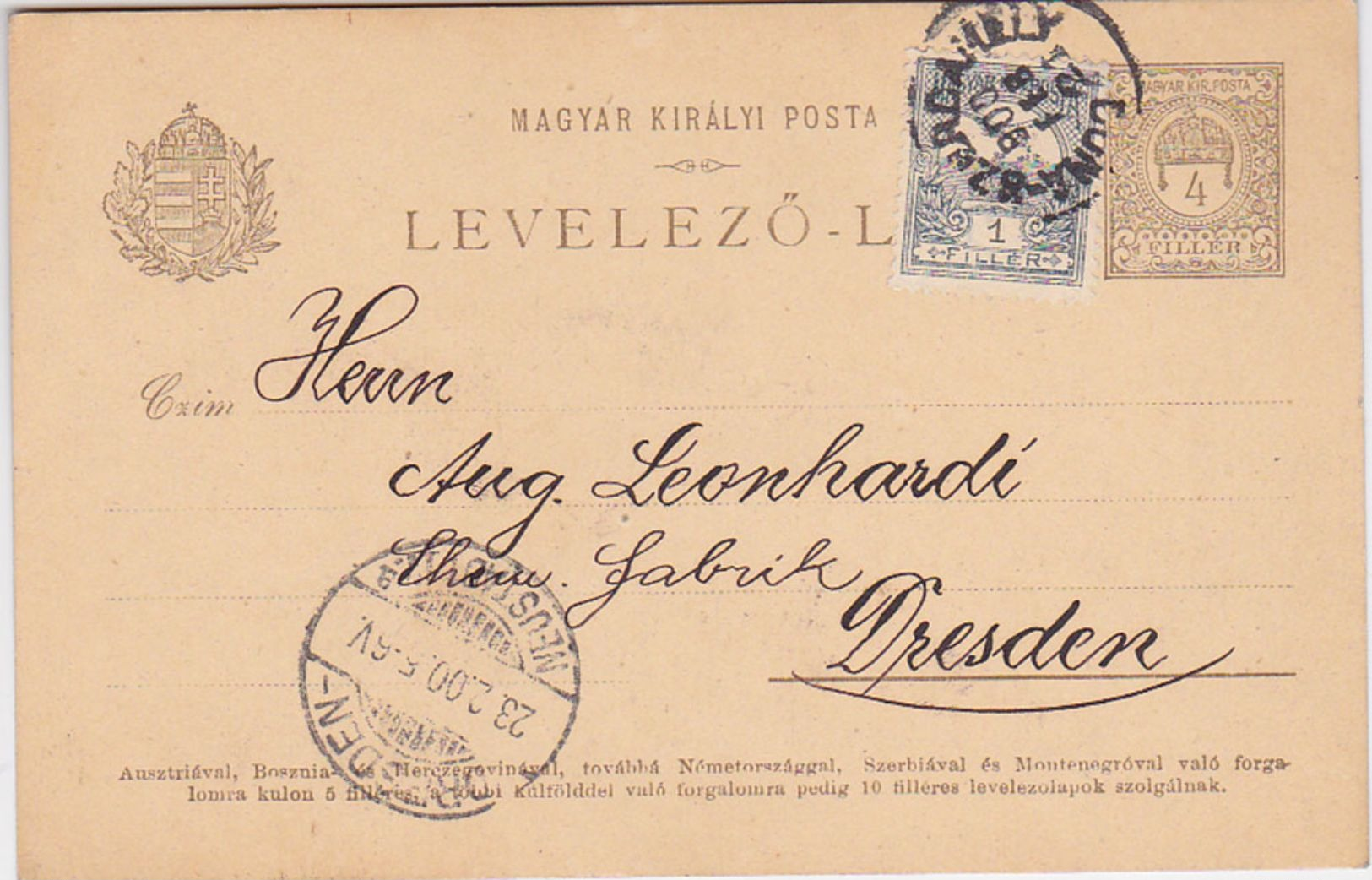 HUNGARY 1900 (21.2.) P.ST.CARD UPRAT. "Duna Szerdahely" TO GERMANY - Ungarn