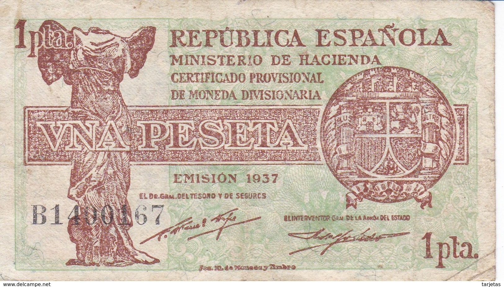 BILLETE DE ESPAÑA DE 1 PTA DEL AÑO 1937  EN CALIDAD MBC (VF)  SERIE B  (BANKNOTE) - 1-2 Pesetas