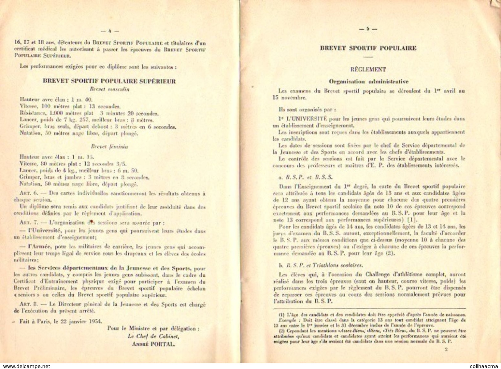 Brochure Règlement Et Etc. Du Ministère De L'Education Nationale Jeunesse Et Sports "Brevet Sportif Populaire" 1954 - Diplômes & Bulletins Scolaires