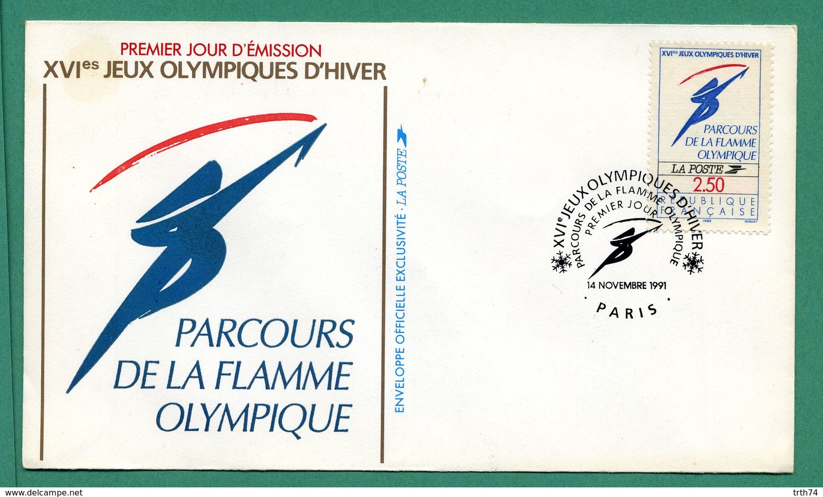 Enveloppe Premier Jour 1er Fdc Jeux Olympiques D'hiver 1991 Paris - 1990-1999