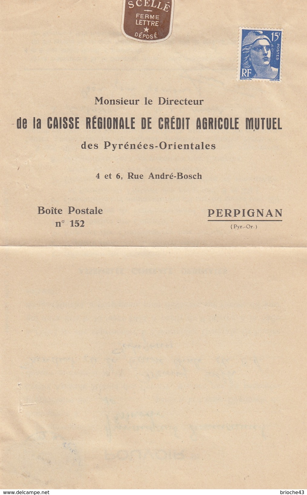 1952 POUVOIR CAISSE RÉGIONALE CRÉDIT AGRICOLE MUTUEL PYRENEES-ORIENTALES -T. FISCAL 80F - /1 - Storia Postale