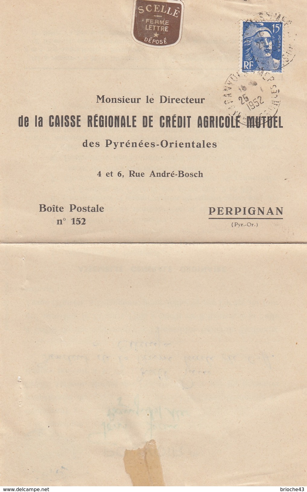 1952 POUVOIR CAISSE RÉGIONALE CRÉDIT AGRICOLE MUTUEL PYRENEES-ORIENTALES -T. FISCAL 80F - BANYULS/MER /1 - Briefe U. Dokumente