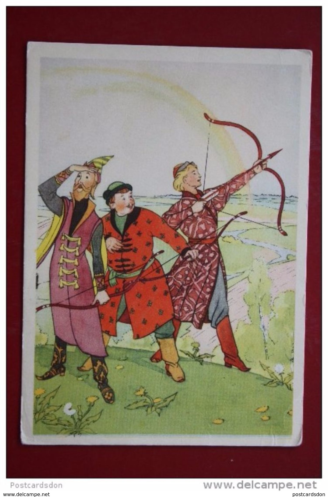 Bokarev "Fairy Frog" - OLD USSR Postcard -1956 - ARCHERY - Archer - Archery