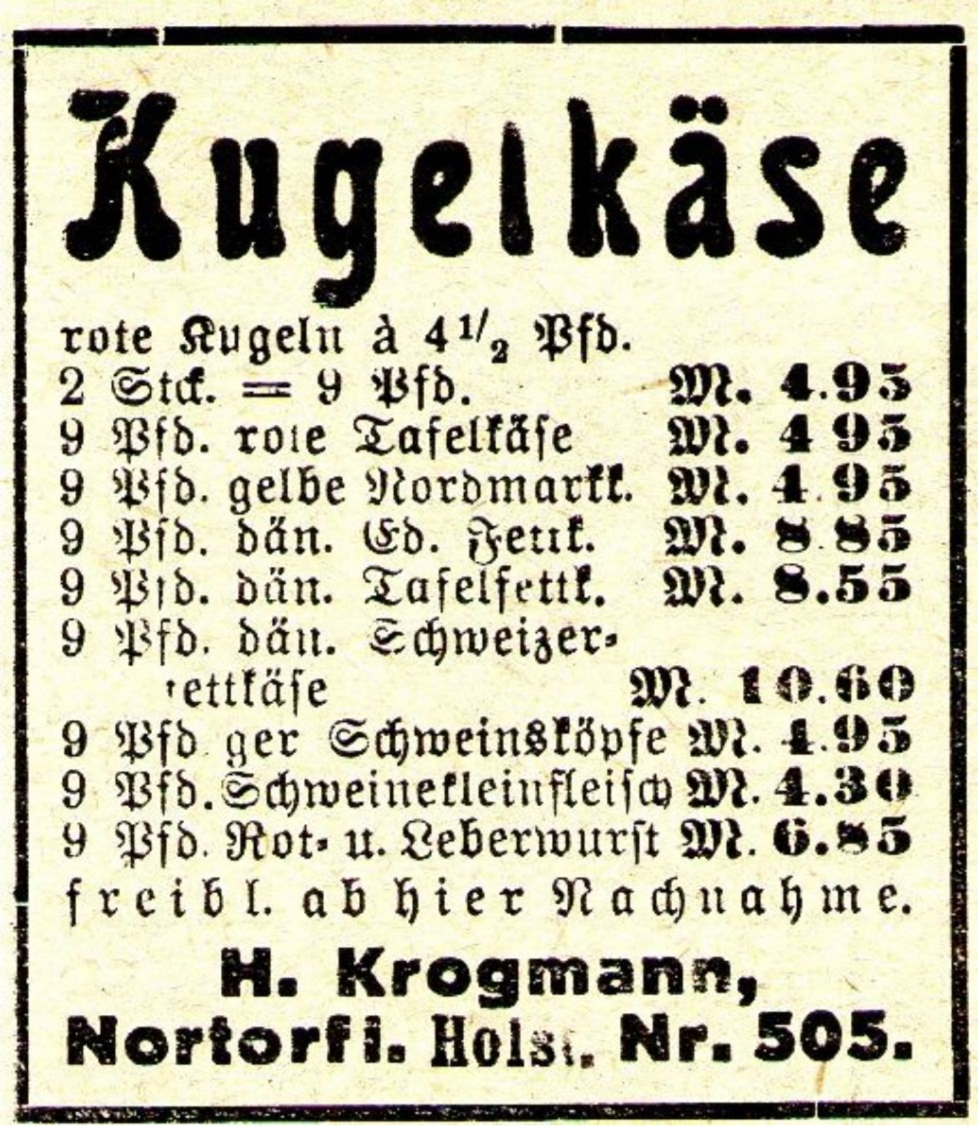 Original-Werbung/ Anzeige 1925 - KUGELKÄSE / KROGMANN - NORTORF - Ca. 40 X 45 Mm - Werbung