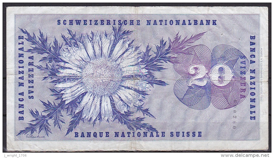 Switzerland:- 20 Franken/P.46r (1970):- VG - Svizzera