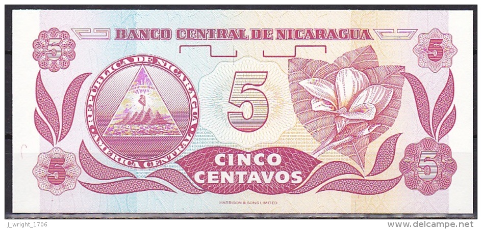 Nicaragua:- 5 Centavos/P.168 (1991):- UNC - Nicaragua