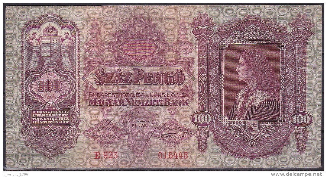 Hungary:- 100 Pengo/P.98 (01-07-1930/Series Without Asterisk):- VF - Hungary